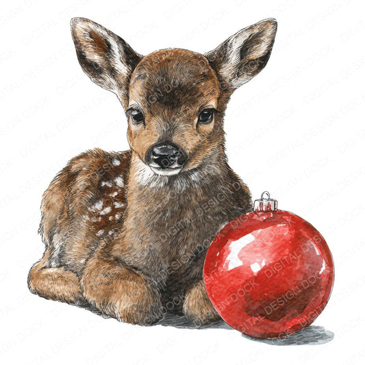 Watercolour Christmas Fawn Bauble fussy cut sheet in US Letter format showing all 12 designs on one printable page