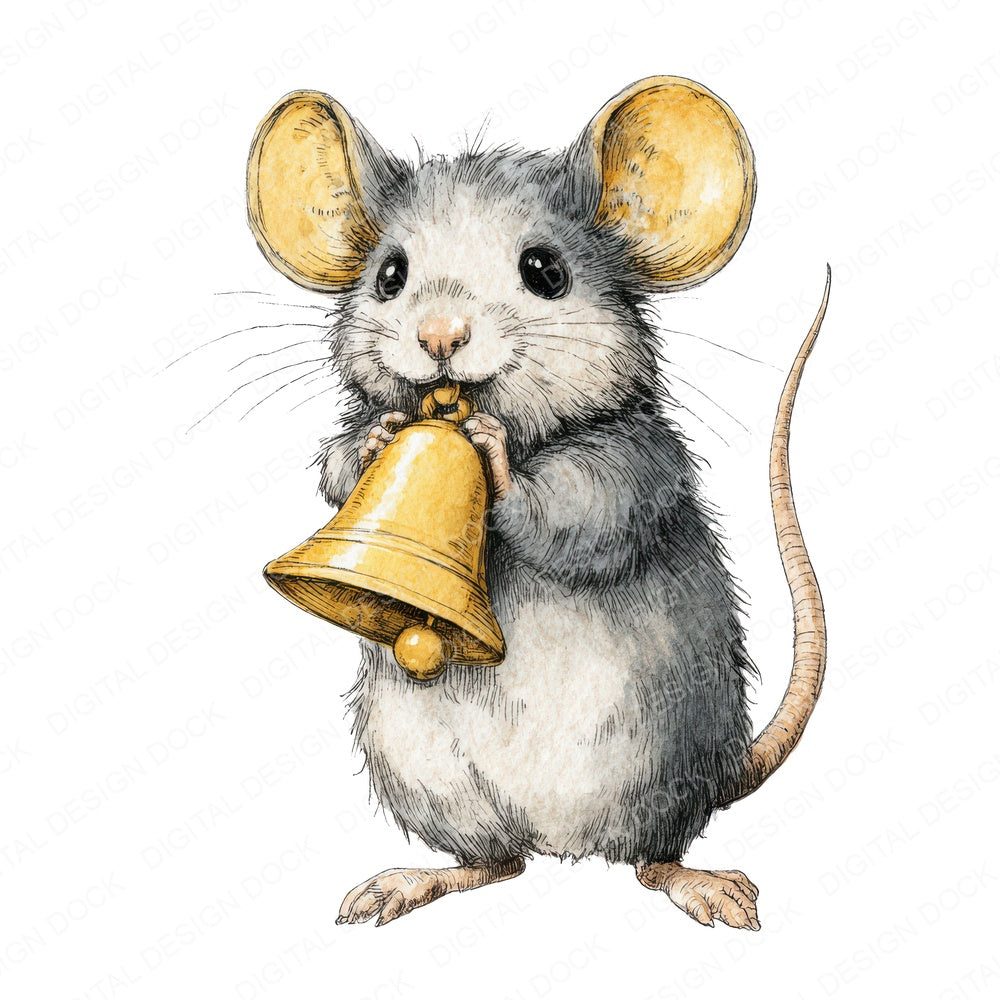 Watercolour Christmas Mouse Bell fussy cut sheet in A4 format showing all 12 designs on one printable page