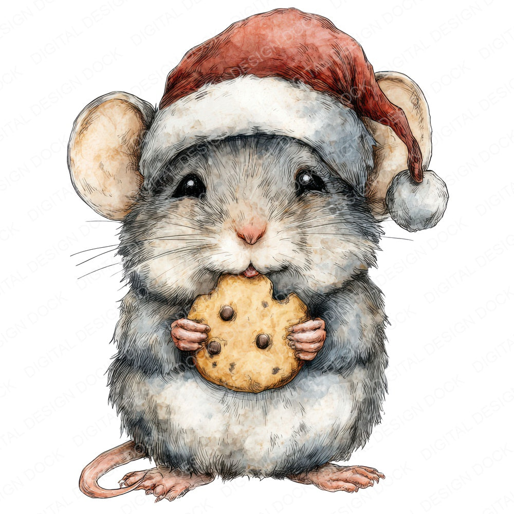 Watercolour Christmas Mouse Cookie fussy cut sheet in A4 format showing all 12 designs on one printable page