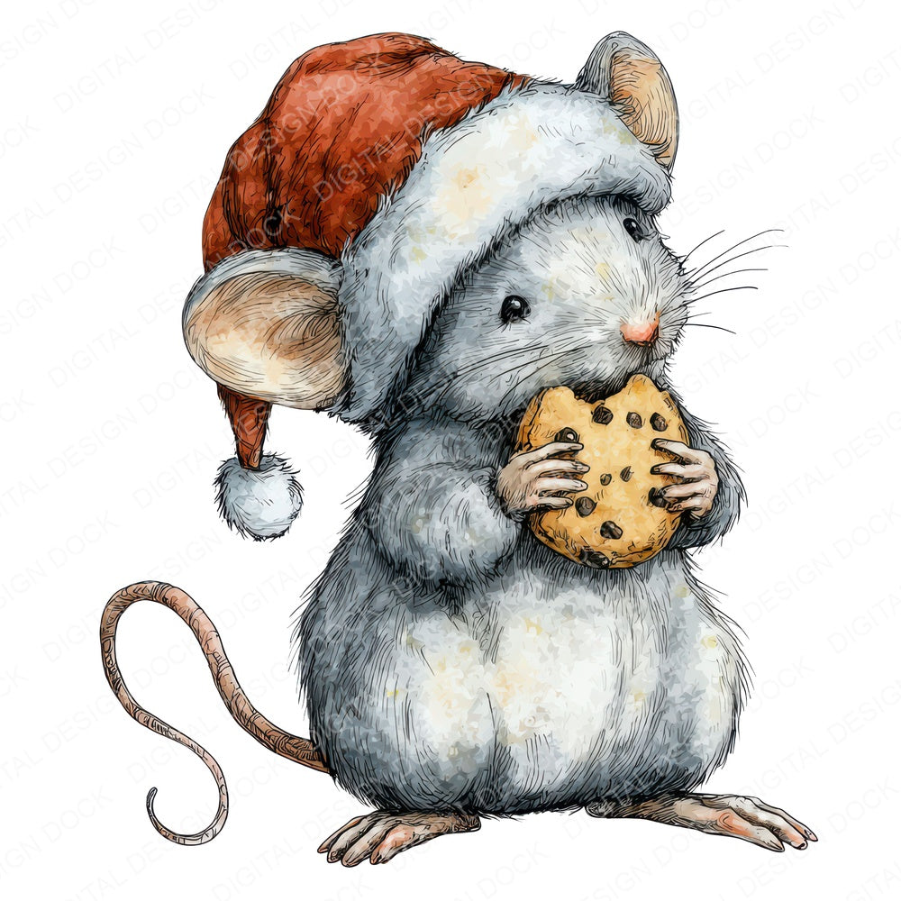 Watercolour Christmas Mouse Cookie fussy cut sheet in US Letter format showing all 12 designs on one printable page