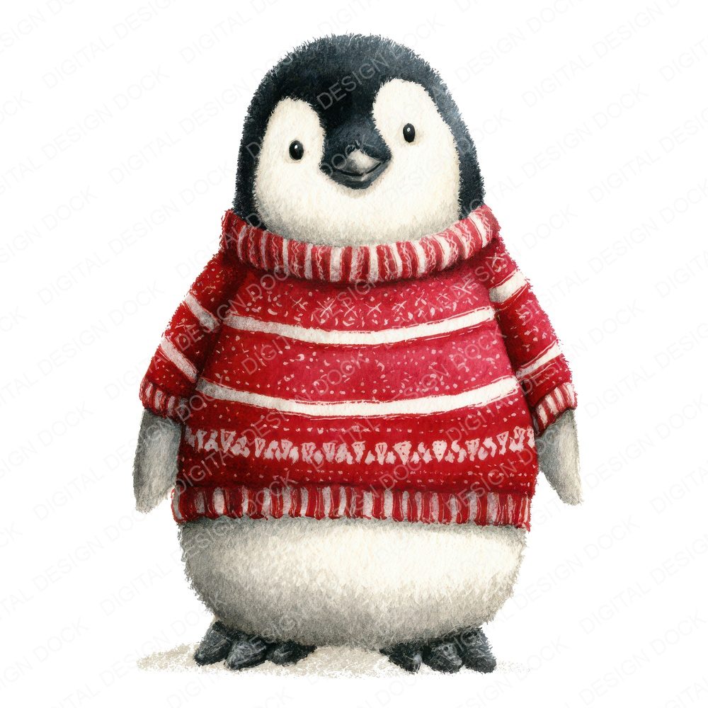 Watercolour Christmas Penguin Jumper Clipart Set (DDD007054)