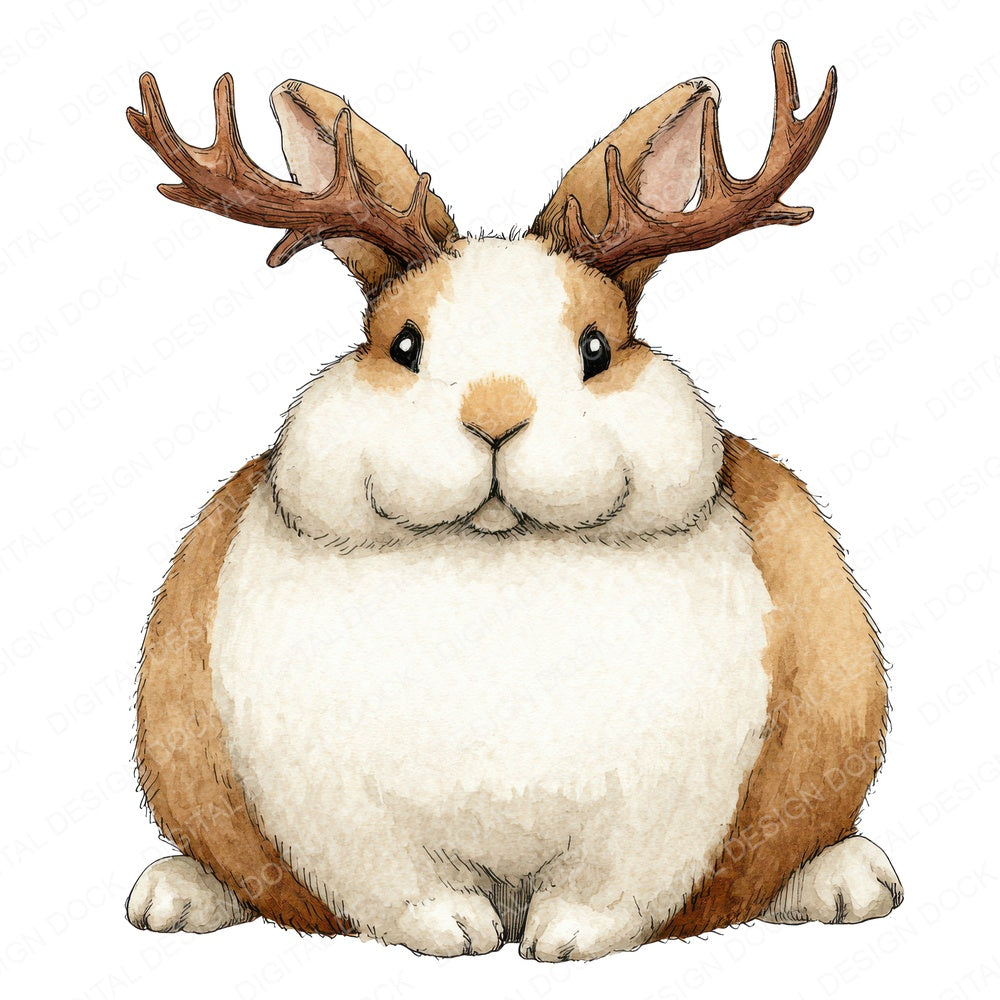 Watercolour Christmas Rabbit Antlers fussy cut sheet in A4 format showing all 12 designs on one printable page