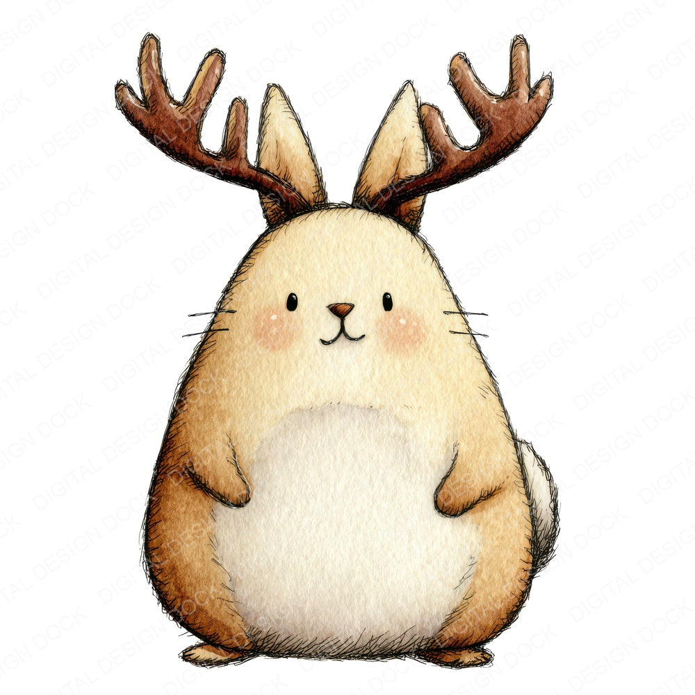 Watercolour Christmas Rabbit Antlers fussy cut sheet in US Letter format showing all 12 designs on one printable page