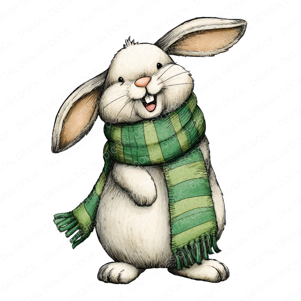 Watercolour Christmas Rabbit Christmas Scarf fussy cut sheet in A4 format showing all 12 designs on one printable page