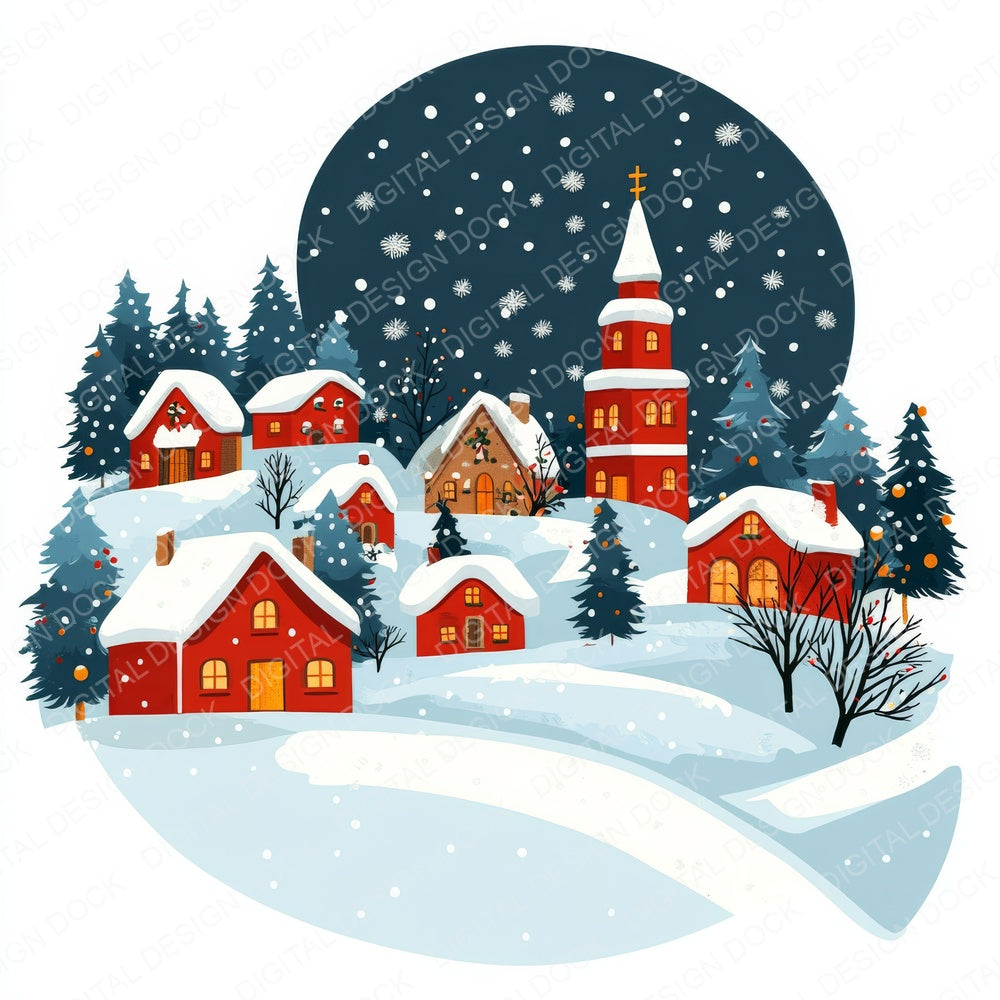 Watercolour Christmas Scene fussy cut sheet in A4 format showing all 12 designs on one printable page
