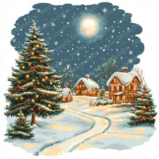 Watercolour Christmas Scene fussy cut sheet in US Letter format showing all 12 designs on one printable page