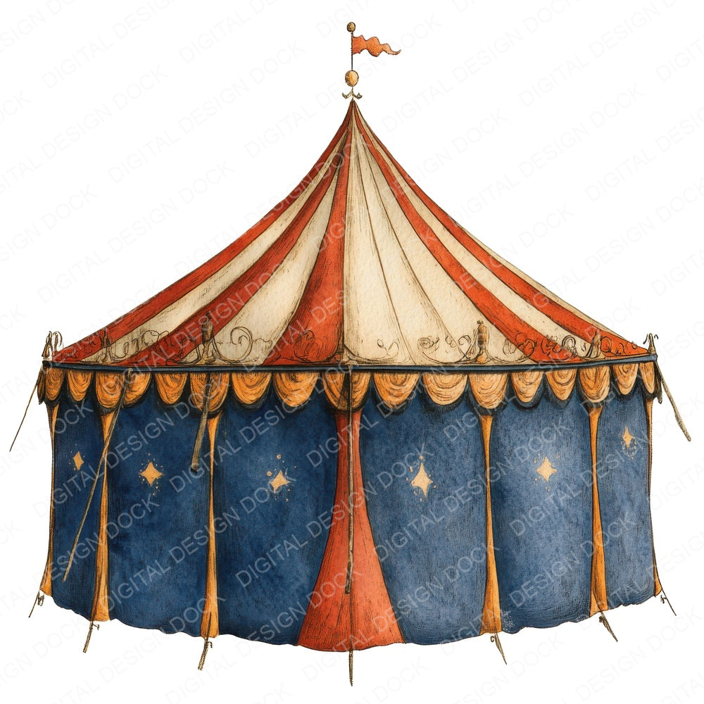Watercolour Circus Tent fussy cut sheet in A4 format showing all 12 designs on one printable page