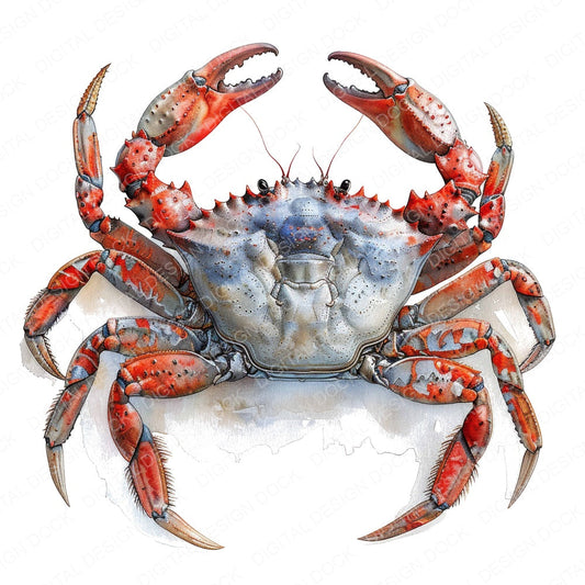 Watercolour Crab fussy cut sheet in A4 format showing all 12 designs on one printable page