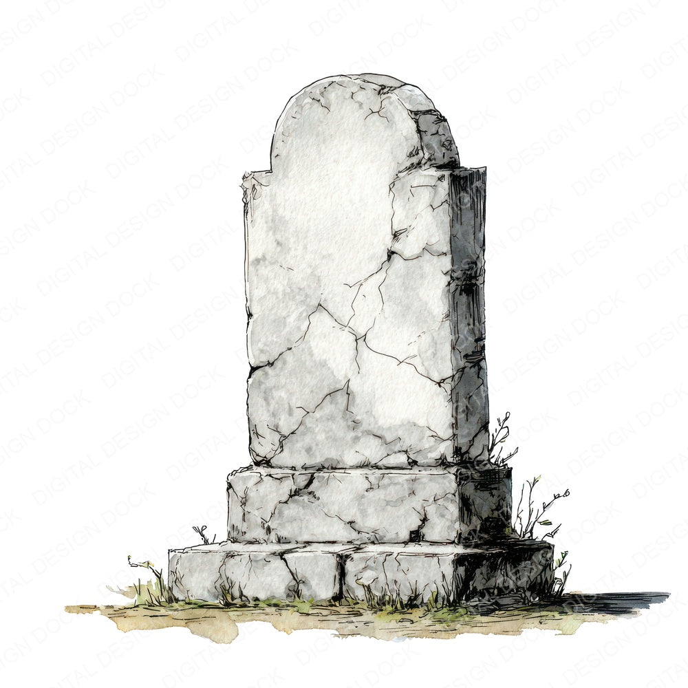 Watercolour Cracked Gravestone fussy cut sheet in A4 format showing all 12 designs on one printable page