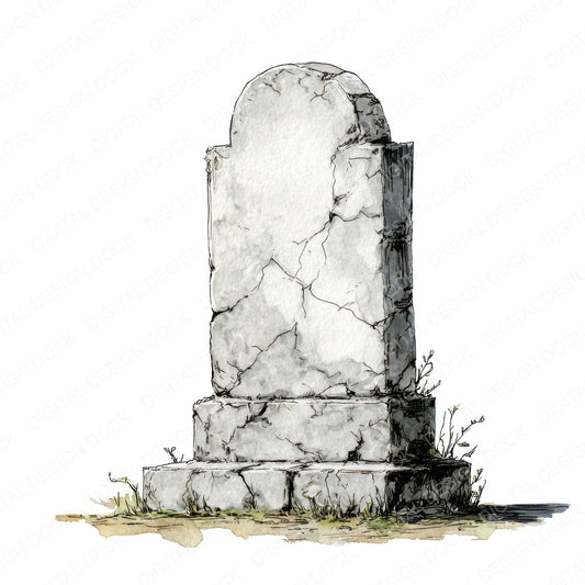 Watercolour Cracked Gravestone fussy cut sheet in A4 format showing all 12 designs on one printable page