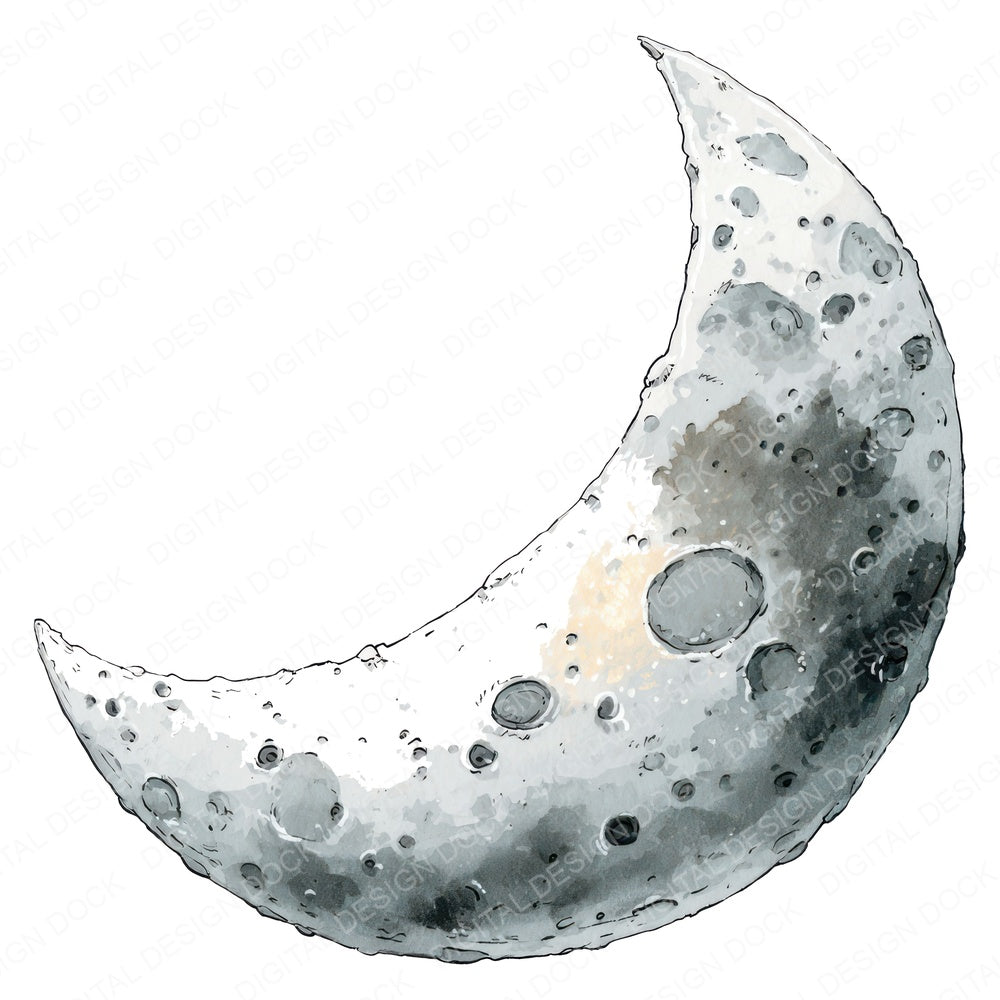 Watercolour Crescent Moon A fussy cut sheet in A4 format showing all 12 designs on one printable page