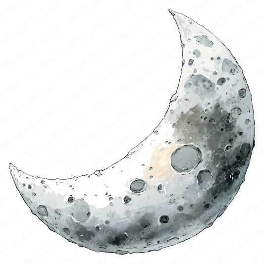 Watercolour Crescent Moon A fussy cut sheet in A4 format showing all 12 designs on one printable page