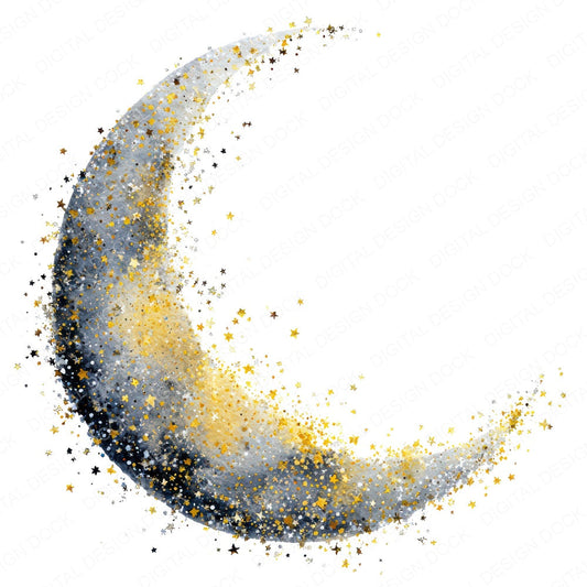 Watercolour Crescent Moon B fussy cut sheet in US Letter format showing all 12 designs on one printable page