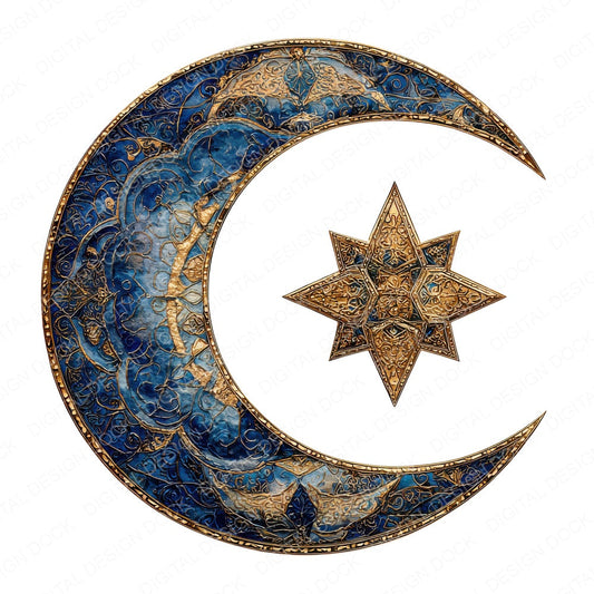 Watercolour Crescent Star fussy cut sheet in A4 format showing all 12 designs on one printable page