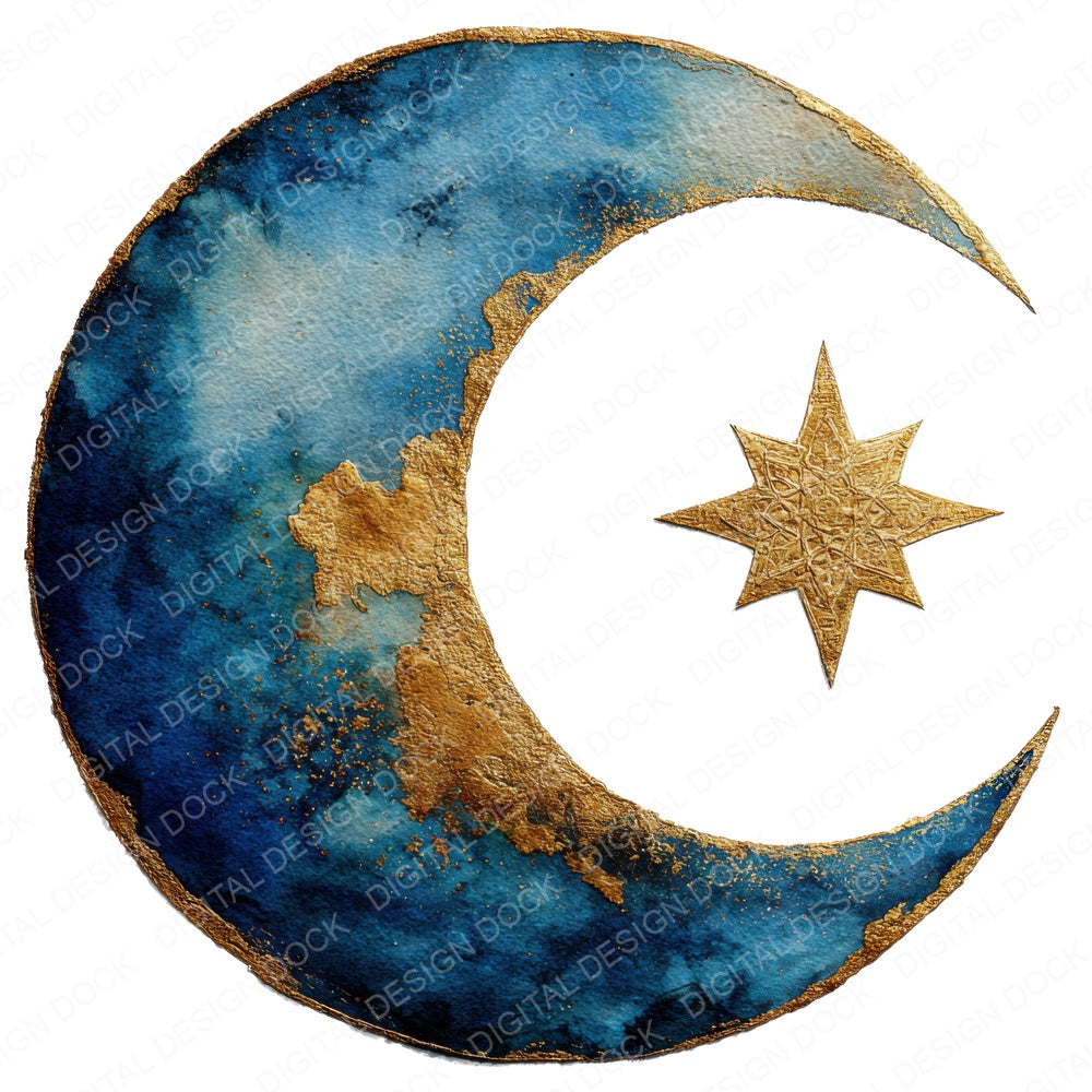 Watercolour Crescent Star Clipart Set (DDD007076)