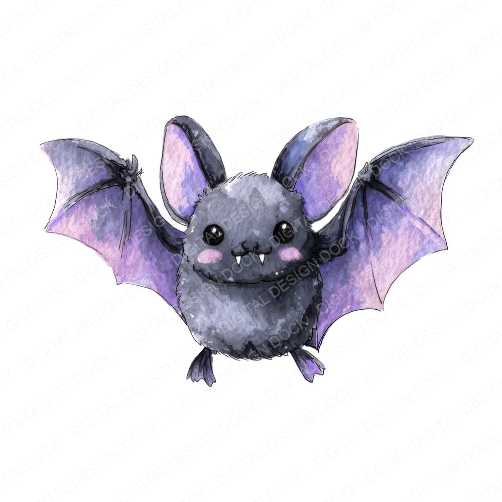 Watercolour Cute Bat fussy cut sheet in A4 format showing all 12 designs on one printable page