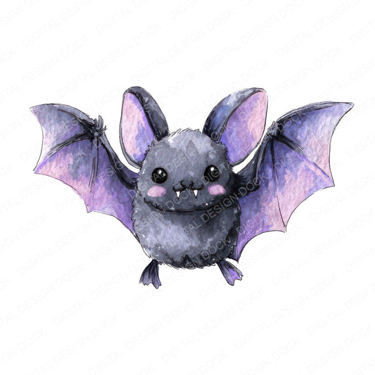 Watercolour Cute Bat fussy cut sheet in A4 format showing all 12 designs on one printable page
