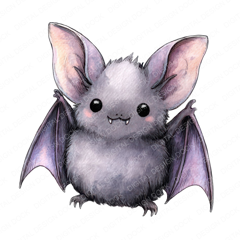 Watercolour Cute Bat fussy cut sheet in US Letter format showing all 12 designs on one printable page
