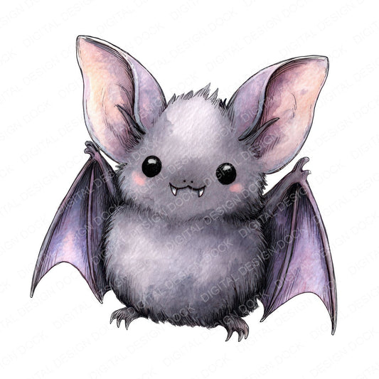 Watercolour Cute Bat fussy cut sheet in US Letter format showing all 12 designs on one printable page
