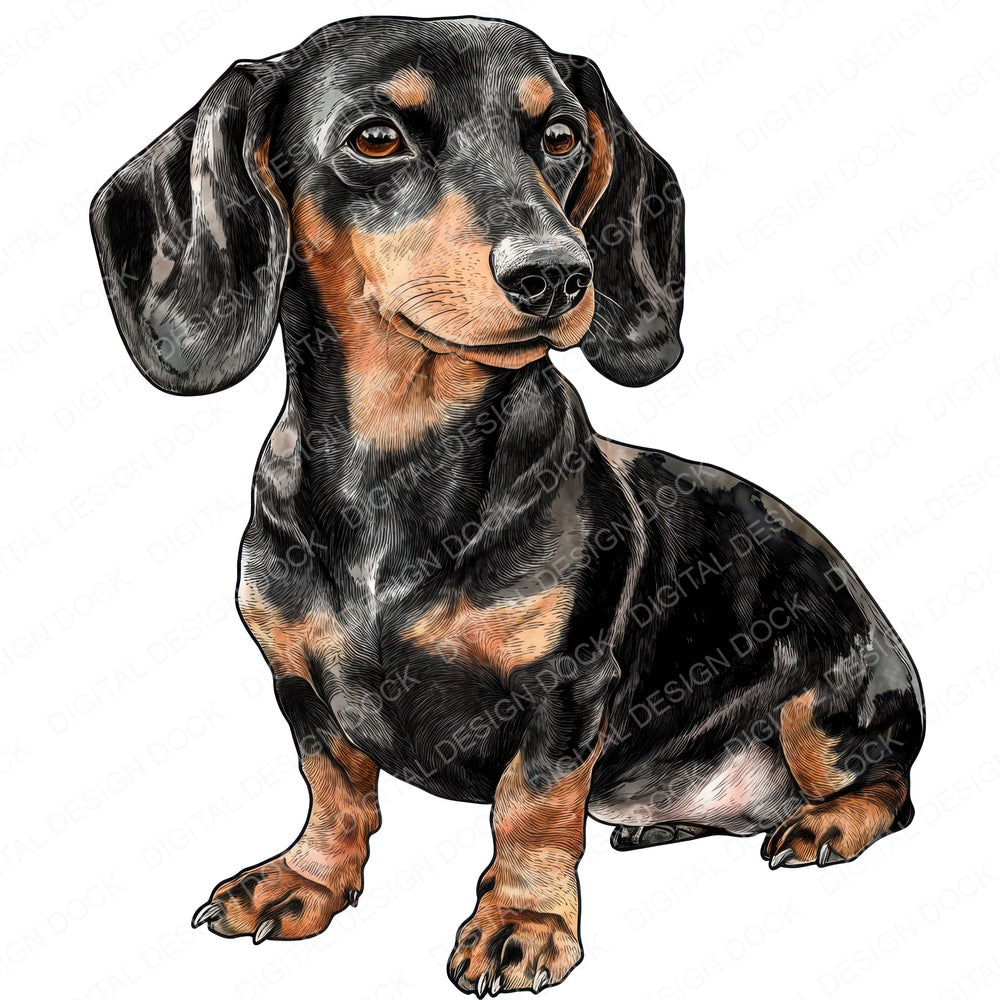 Watercolour Dachshund Dog fussy cut sheet in US Letter format showing all 12 designs on one printable page