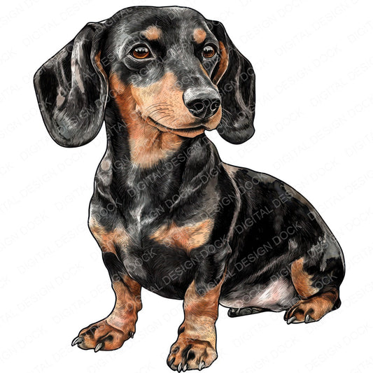 Watercolour Dachshund Dog fussy cut sheet in US Letter format showing all 12 designs on one printable page