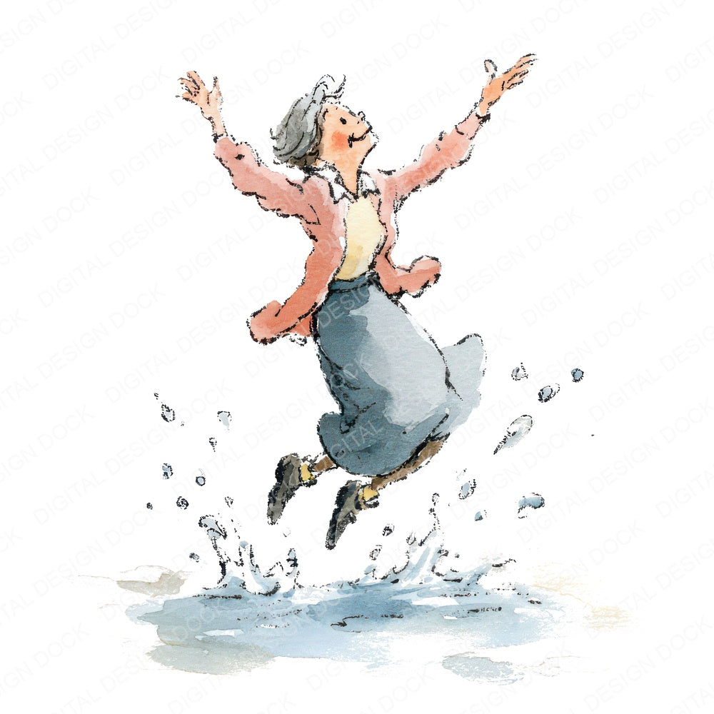 Watercolour Dancing Senior Woman fussy cut sheet in A4 format showing all 12 designs on one printable page