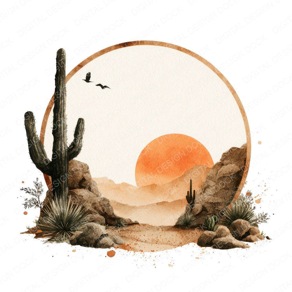 Watercolour Desert Circle Clipart Set (DDD008538)