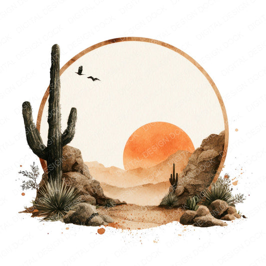 Watercolour Desert Circle Clipart Set (DDD008538)