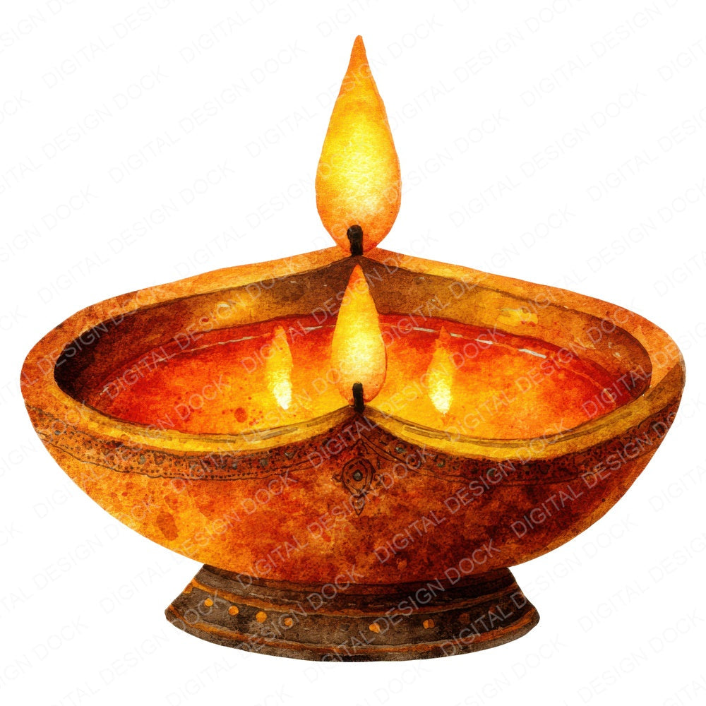Watercolour Diya Lamp fussy cut sheet in A4 format showing all 12 designs on one printable page