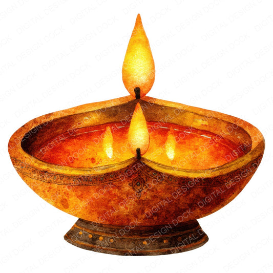 Watercolour Diya Lamp fussy cut sheet in A4 format showing all 12 designs on one printable page