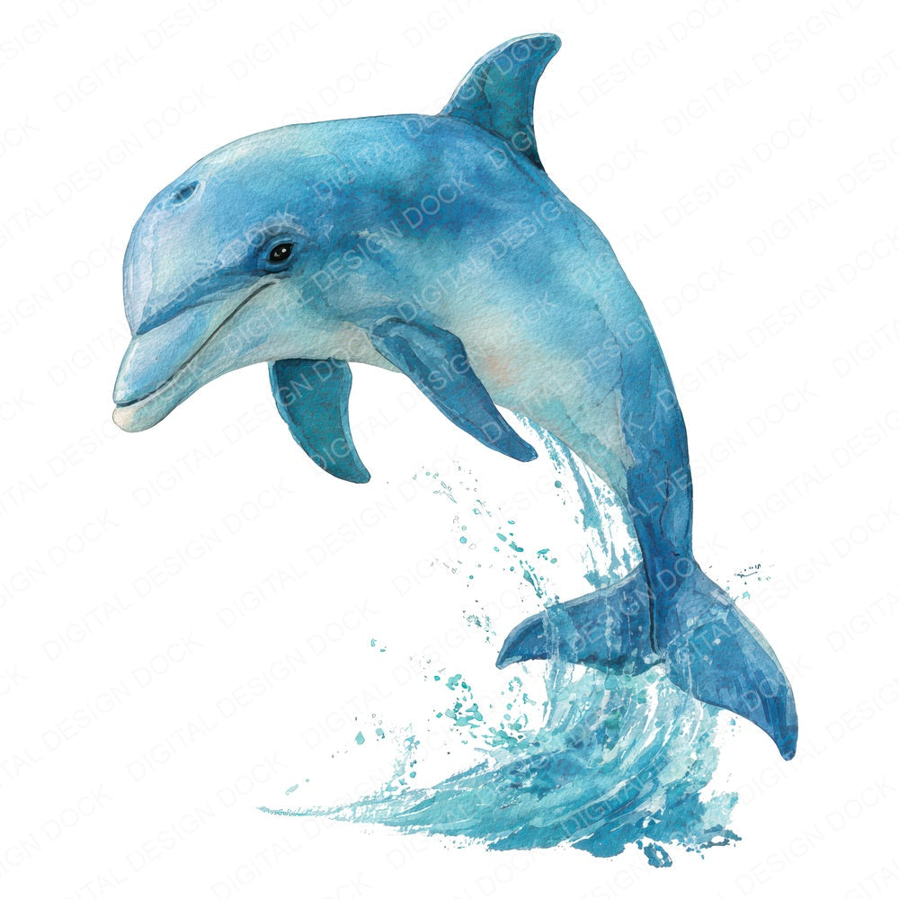 Watercolour Dolphin fussy cut sheet in A4 format showing all 12 designs on one printable page