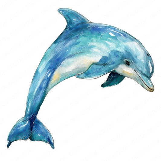 Watercolour Dolphin fussy cut sheet in US Letter format showing all 12 designs on one printable page