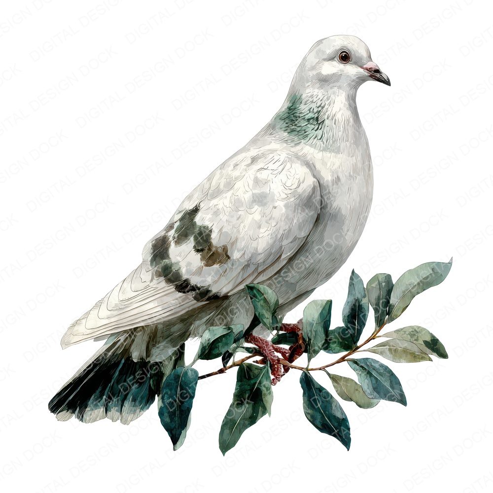 Watercolour Dove Olive Clipart Set (DDD007095)