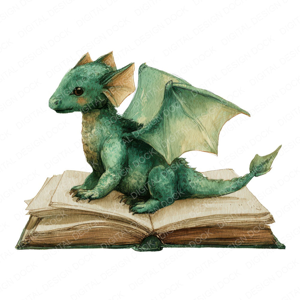 Watercolour Dragon Book fussy cut sheet in A4 format showing all 12 designs on one printable page
