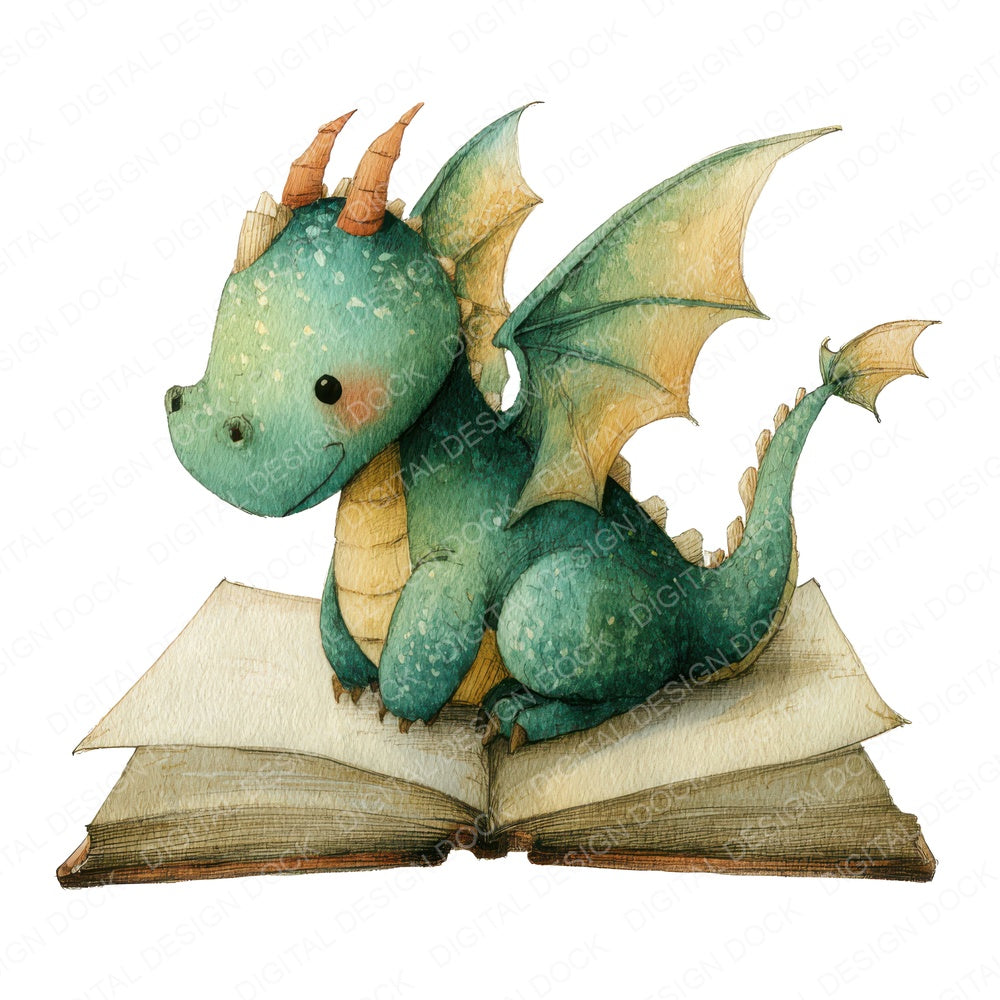 Watercolour Dragon Book fussy cut sheet in US Letter format showing all 12 designs on one printable page