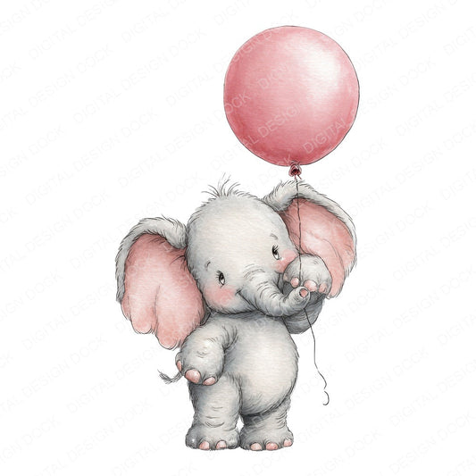 Watercolour Elephant Balloon fussy cut sheet in US Letter format showing all 12 designs on one printable page
