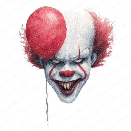 Watercolour Evil Clown fussy cut sheet in A4 format showing all 12 designs on one printable page