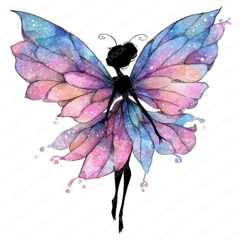 Watercolour Fairy Wings fussy cut sheet in A4 format showing all 12 designs on one printable page