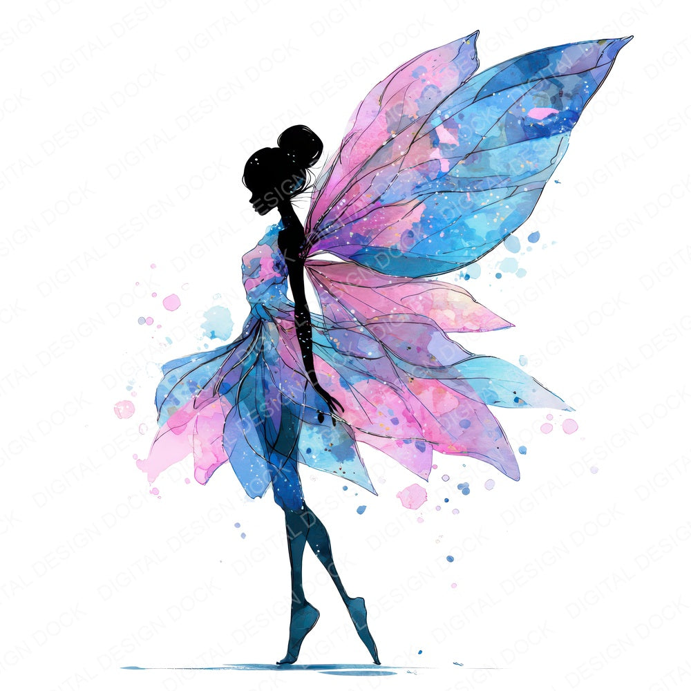 Watercolour Fairy Wings fussy cut sheet in US Letter format showing all 12 designs on one printable page