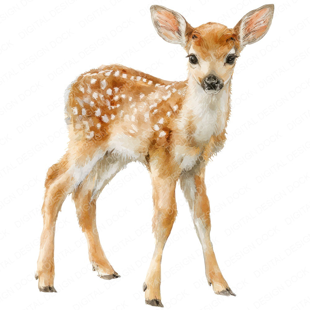 Watercolour Fawn fussy cut sheet in A4 format showing all 12 designs on one printable page