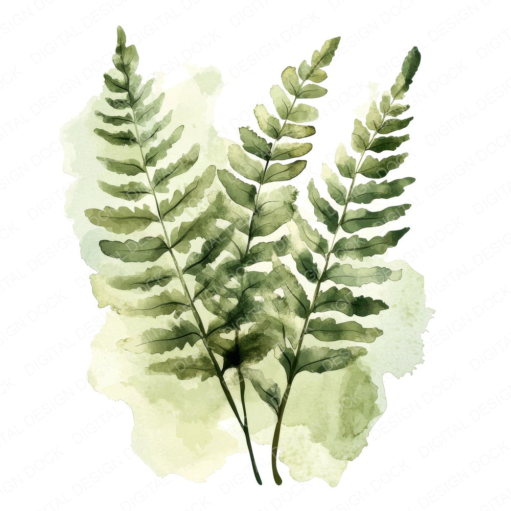 Watercolour Ferns fussy cut sheet in A4 format showing all 12 designs on one printable page