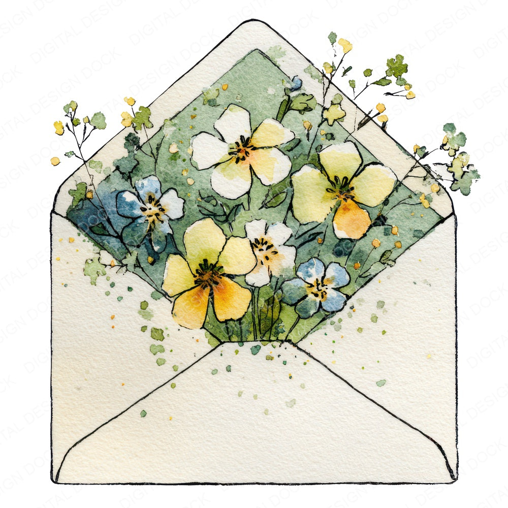 Watercolour Floral Envelope fussy cut sheet in A4 format showing all 12 designs on one printable page