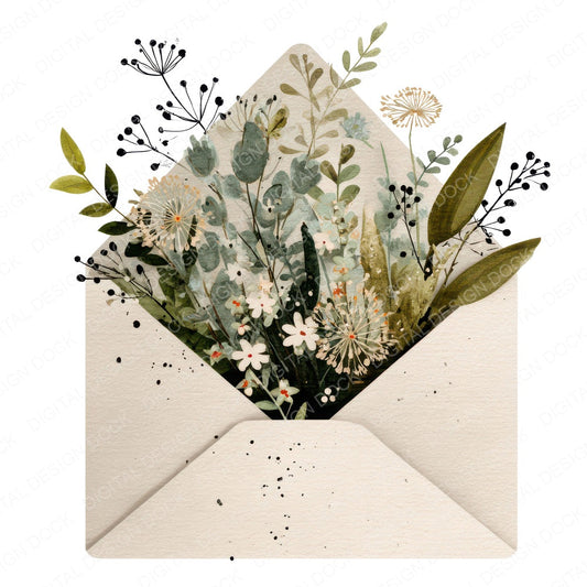 Watercolour Floral Envelope fussy cut sheet in US Letter format showing all 12 designs on one printable page
