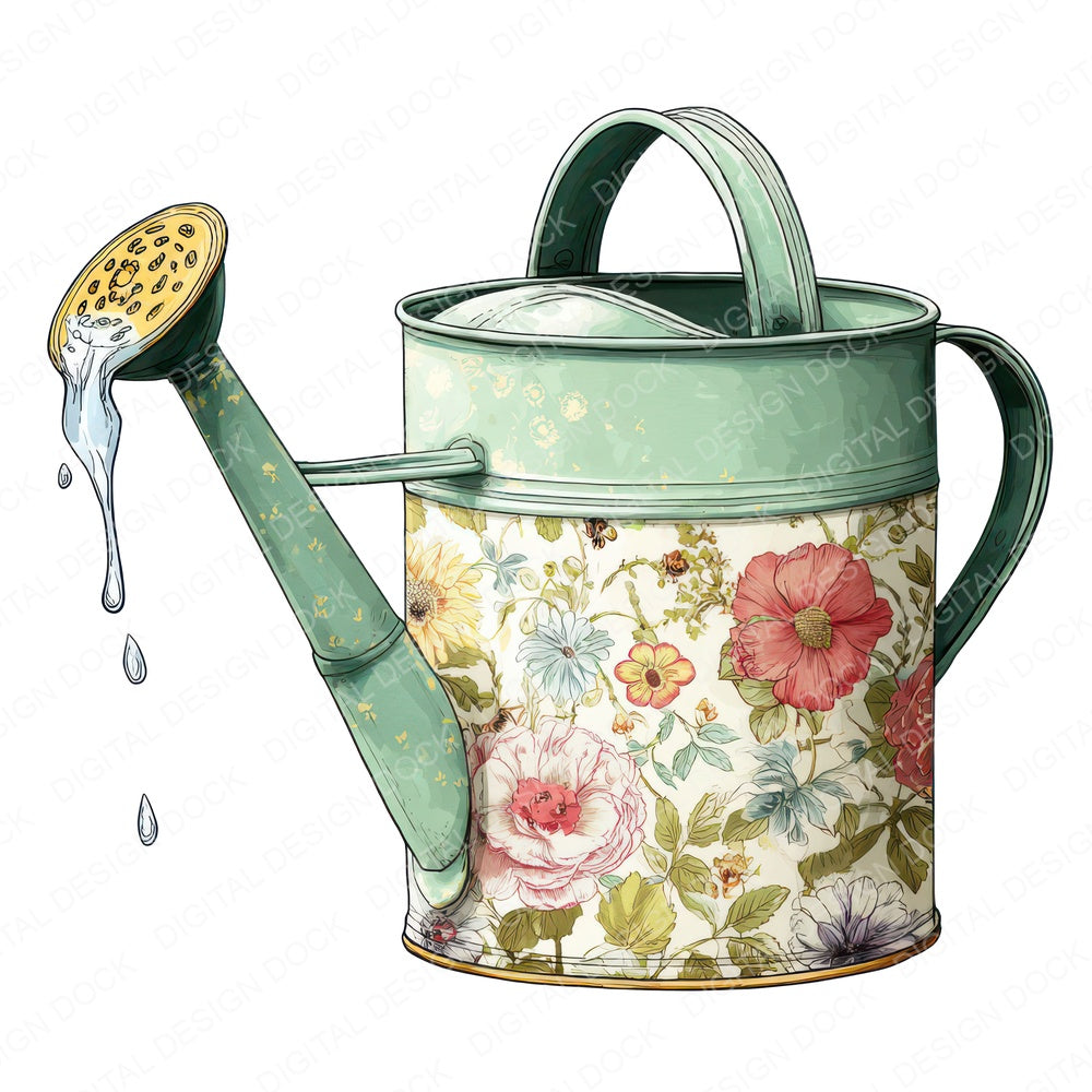 Watercolour Floral Watering Can fussy cut sheet in A4 format showing all 12 designs on one printable page