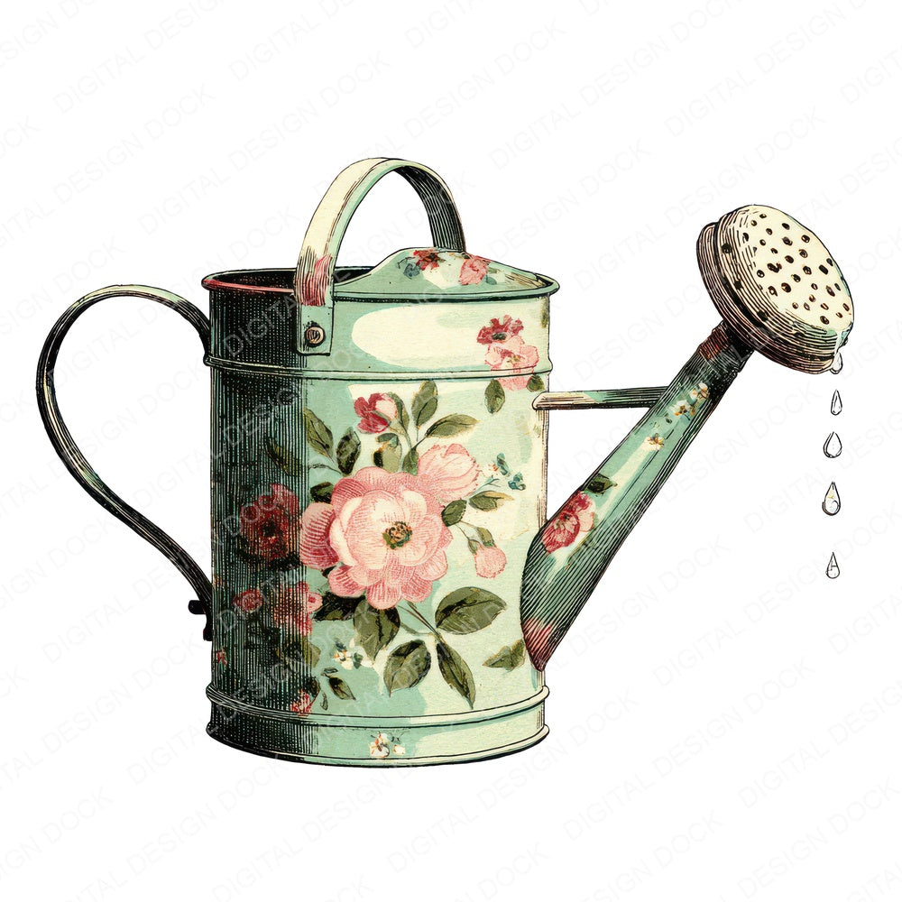 Watercolour Floral Watering Can fussy cut sheet in US Letter format showing all 12 designs on one printable page