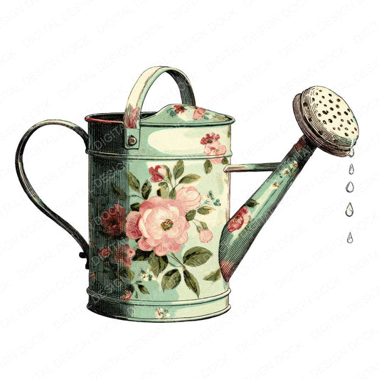 Watercolour Floral Watering Can fussy cut sheet in US Letter format showing all 12 designs on one printable page