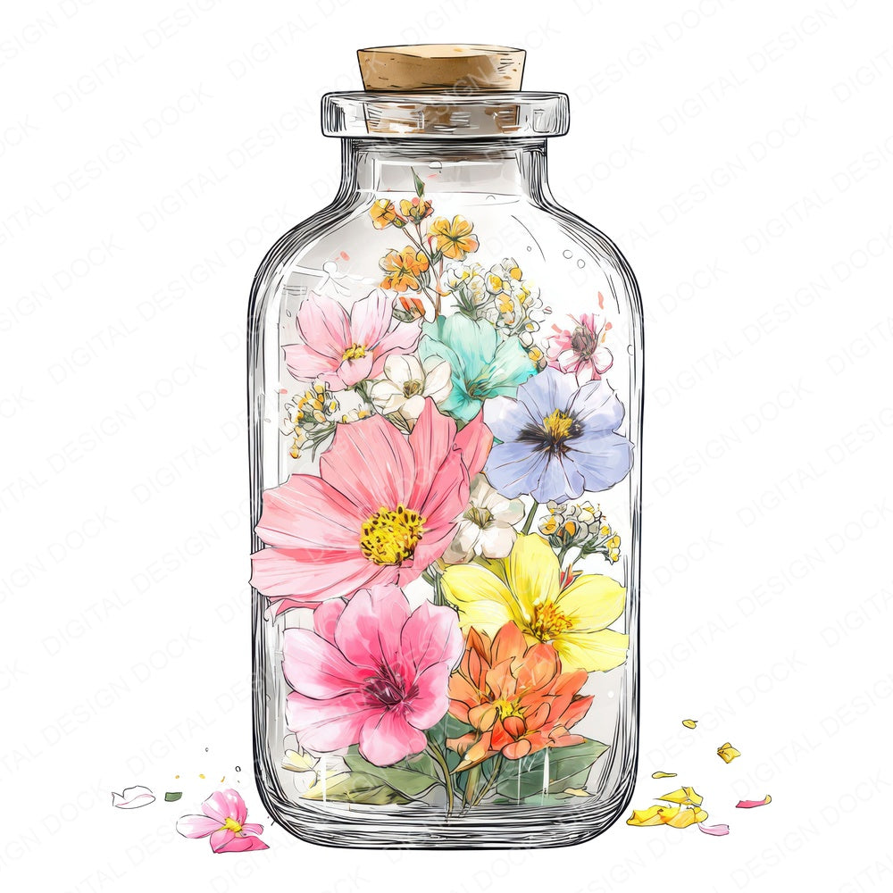 Watercolour Flower Bottle Clipart Set (DDD007122)