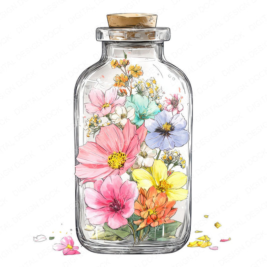 Watercolour Flower Bottle Clipart Set (DDD007122)