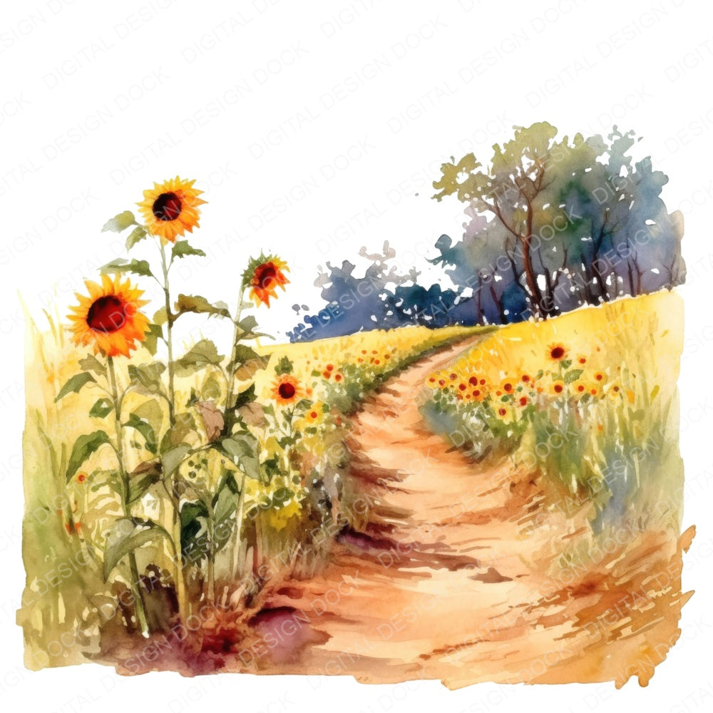 Watercolour Flower Lined Path fussy cut sheet in A4 format showing all 12 designs on one printable page