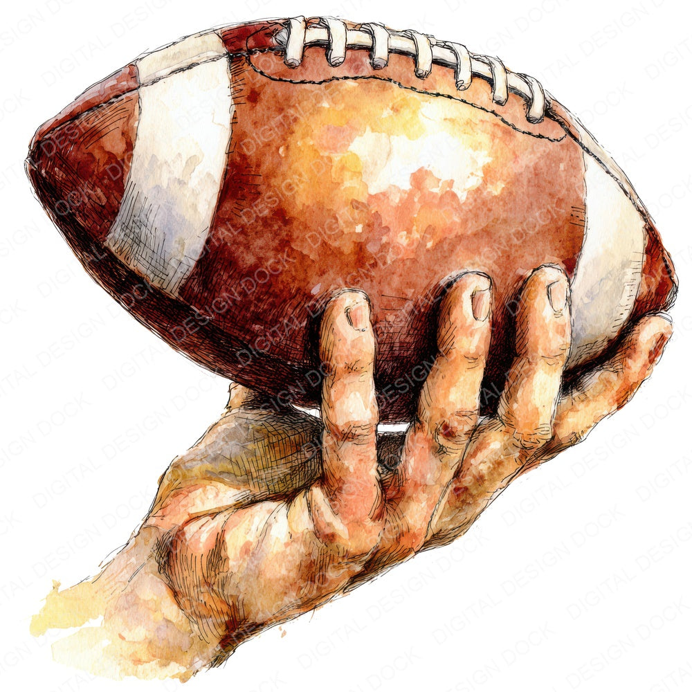 Watercolour Football Throw fussy cut sheet in US Letter format showing all 12 designs on one printable page